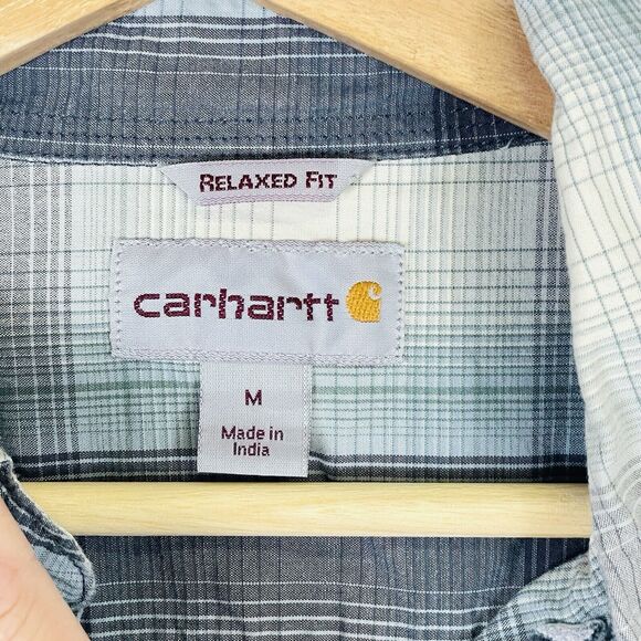 Carhartt Blue Cream Plaid Short Sleeve Button Up Relaxed Fit Shirt Men's Medium - Picture 7 of 7